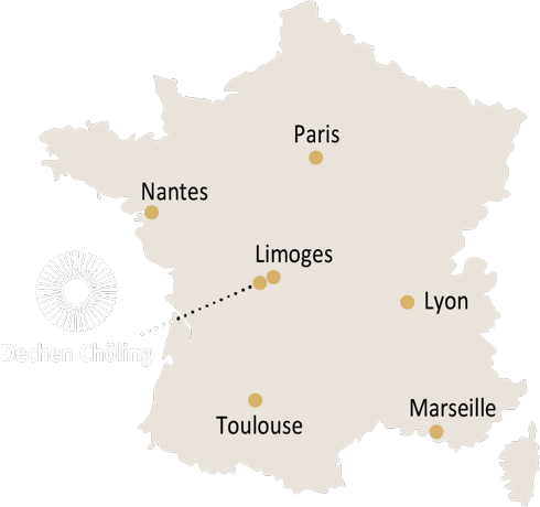 Map of France with Dechen Chöling